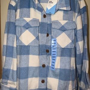 Members Mark  Blue and White Plaid  shacket BNWT